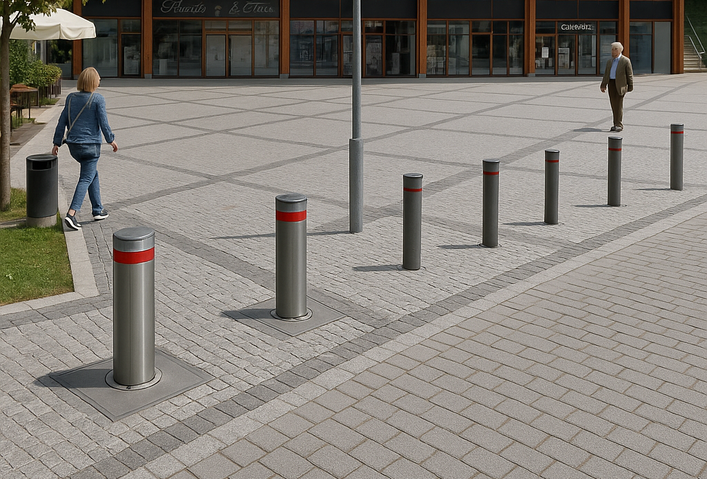 Poller auf einem Dorf Hauptplatz